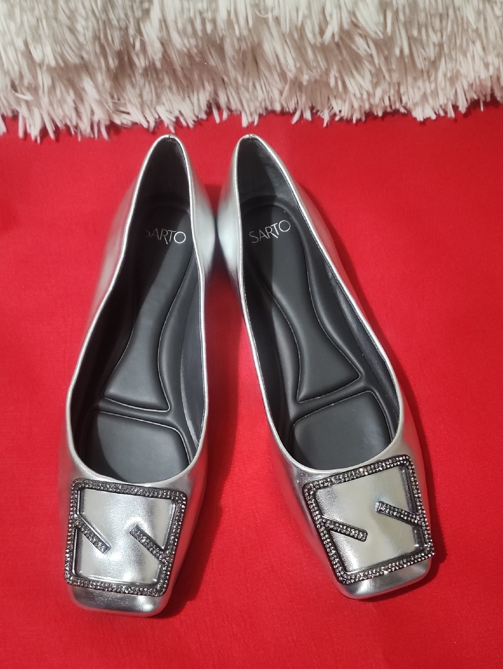 Sarto Flexa Amaya Metallic Silver Flat with Decorative Buckle